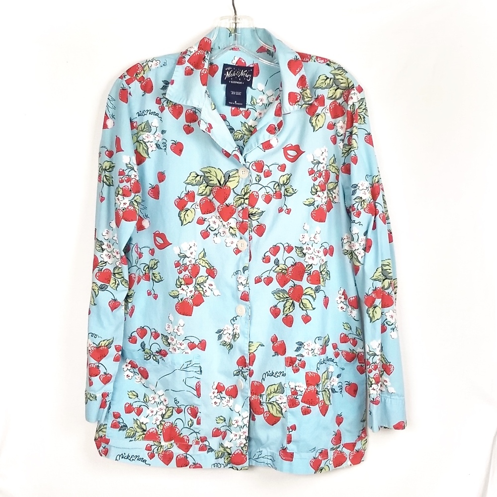 Nick & Nora Pajama Top Shirt Small Strawberries